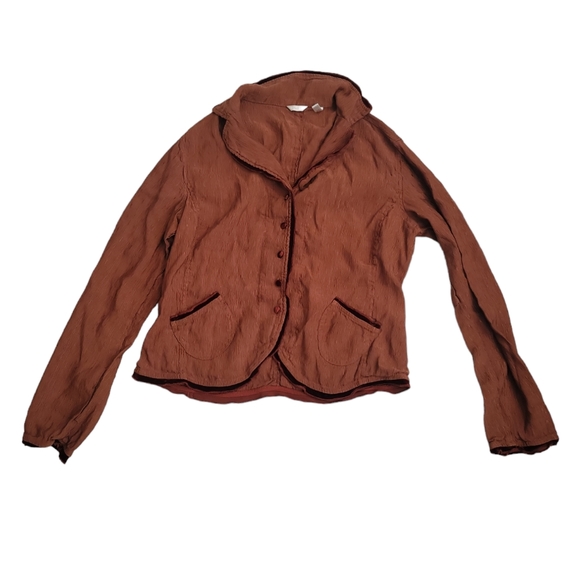 Kleen Women's brown silk and linen button up size XS casual office velvet trim - Picture 2 of 10